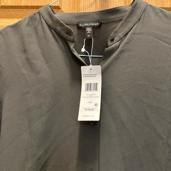Eileen Fisher Silk Georgette Crepe Band Collar Grove Shirt S - Picture 2 of 8